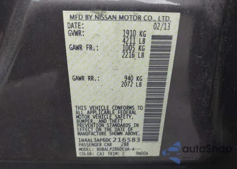 2013 Nissan Altima 2.5 z USA, uszkodzony, nr VIN 1N4AL3AP6DC216583